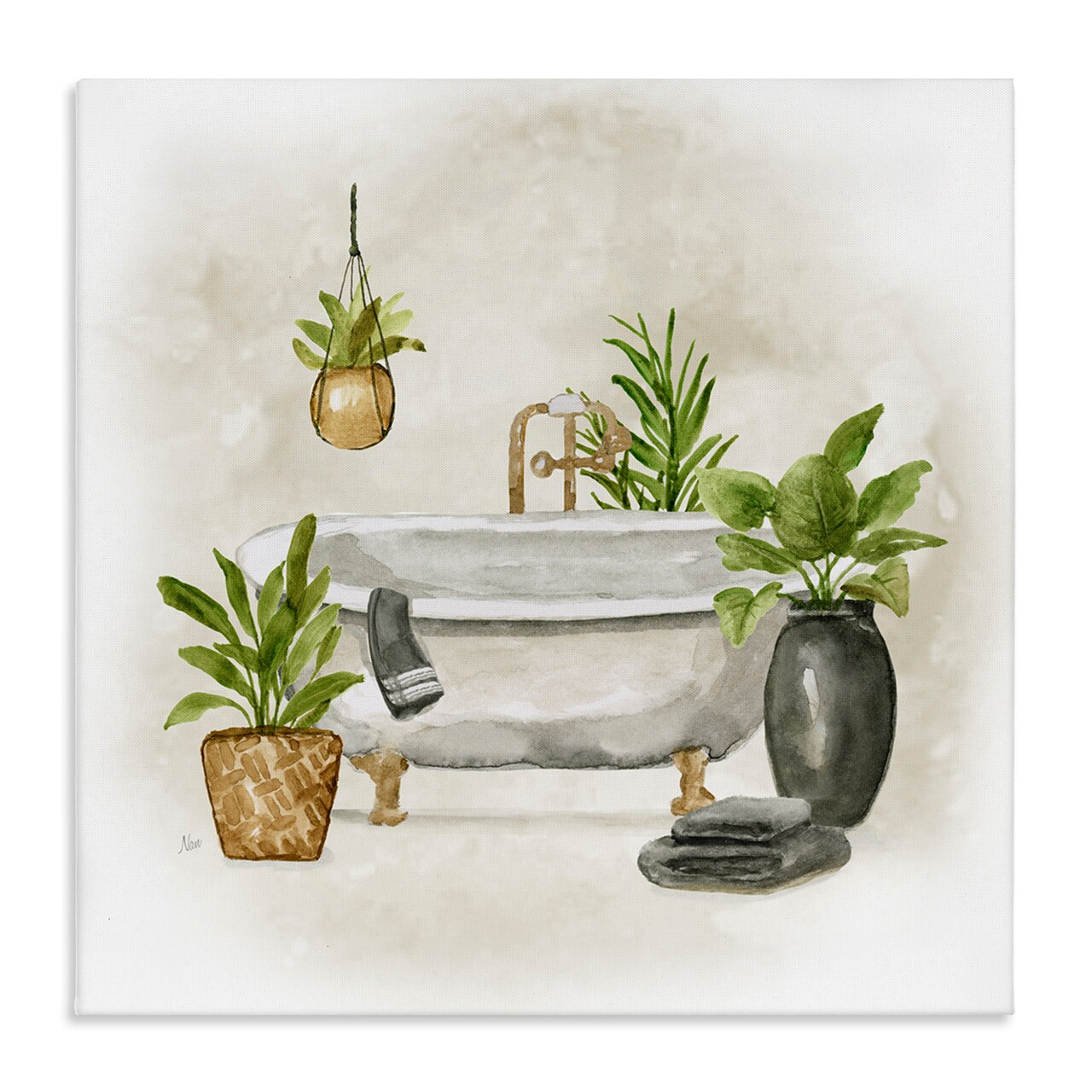 Stupell Industries Bathroom with Plants Canvas Wall Art Design by Nan